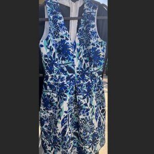 H&M Blue Floral Cut Out Back Textured Fabric Cocktail Brunch Dress